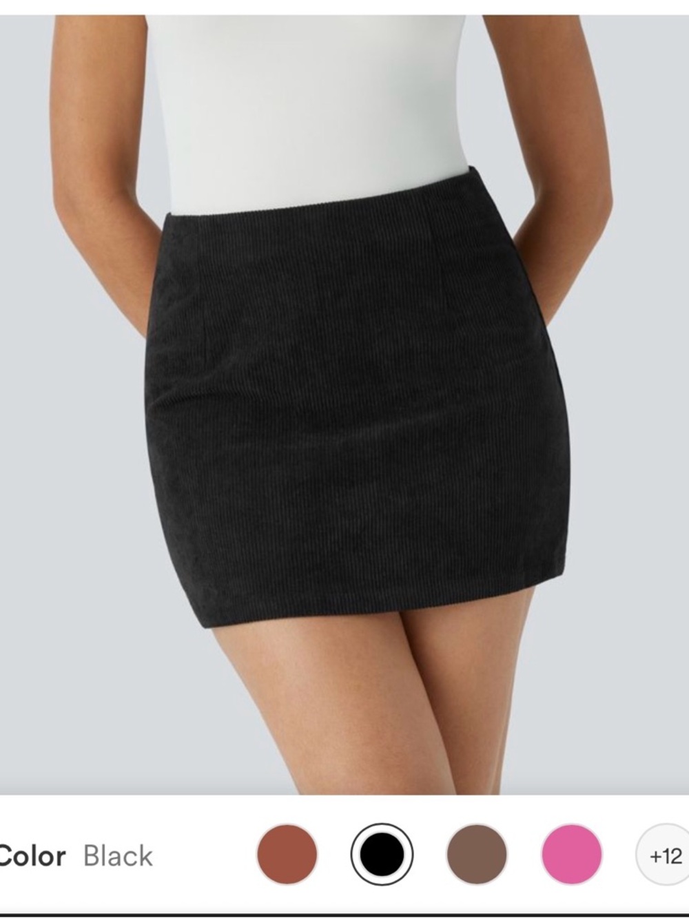 Halara NWT High Waisted 2-in-1 A Line Mini Black Corduroy Casual Skirt